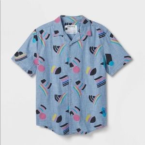 Pride Adult Woven Multiflag Button-Down Shirt - Blue Denim Boat Sz XS